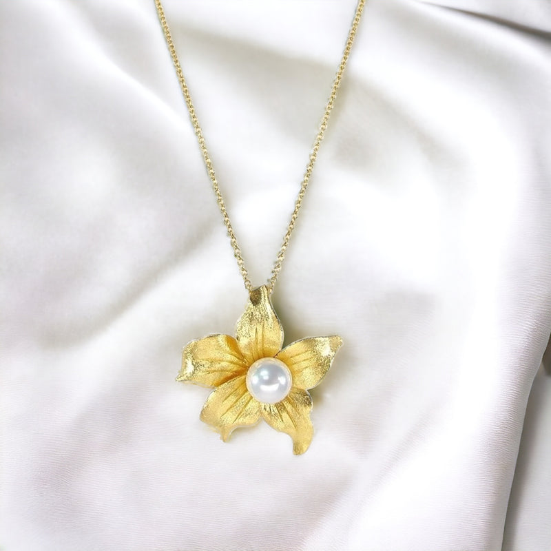 Elegante Vergoldete Blumen-Halskette aus 925 Sterling Silber - Hochzeits- und Brautschmuck, 43 cm, Allergikerfreundlich - K925-119