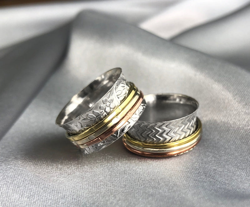 sterling ring - 925 meditation – three-colored Floral ribbon MadamLili silver with