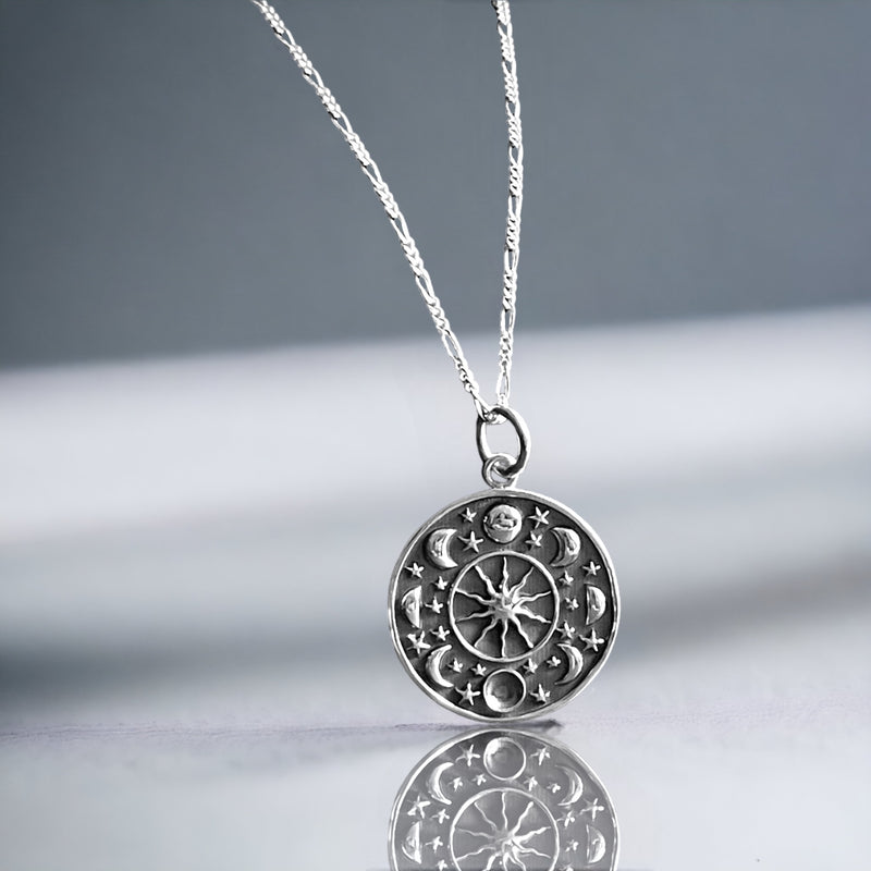 Mondphasen & Stern Anhänger Silber – - K925-25 Halskette MadamLili 925 Sterling